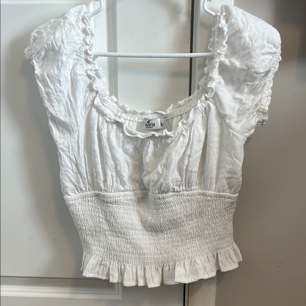 Hollister White Smocked Top. S:Large